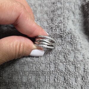 Pandora Silver Crossover Ring with Sparkling Accents
